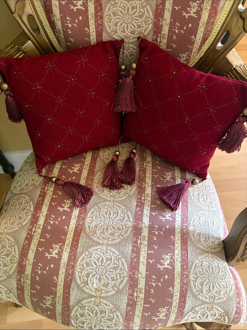 Luxury Burgundy Tassel Decorative Throw Pillows - Set of 2 10”/10”